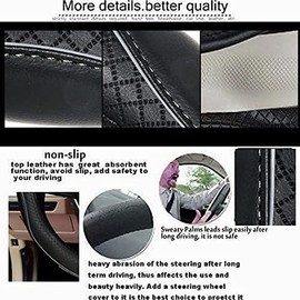 Flaconi Car Steering Wheel Cover,Leather Universal Steering Wheel Covers,Anti-Slip Sports Style Wheel Cover,Comfortable Protective Interior Accessories,Adaptable to 37-39 cm (Black&Gray)