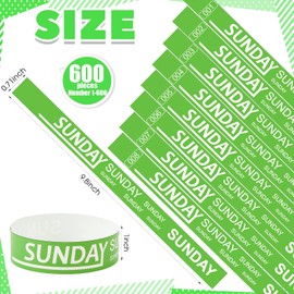 Henoyso 600 Pcs Sunday Paper Wristbands Event Paper Bracelets Numbered Waterproof Party Day of The Week for Adult Party(Green)