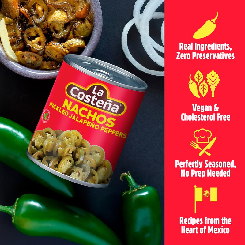 La Costeña Sliced Nacho Jalapeno Peppers - Pickled Jalapenos -