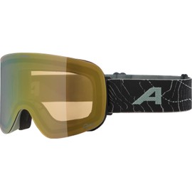 ALPINA PENKEN Q-LITE Mirrored, Contrast Enhancing & Polarised OTG Ski Goggles with 100% UV Protection for Adults, Willow-Green Matt, One Size