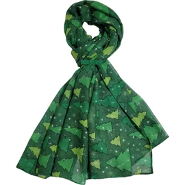 GFM® Women's Christmas Theme Print Scarf (CHRISSCF-3) (Christmas Trees - Green)(PSCF-88-A27-XMASTREES-HR)