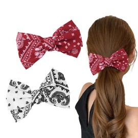 Red Bandana Hair Bows Stain Bow Hair Clips Accessories for Styling Paisley Print White Hair Bandanas Barrettes for Girls Women Alligator Clips