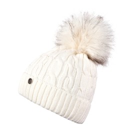 HEYO H18527 Women's Winter Hat with Fleece Inner Band | Slouch Beanie Winter Hat | Warm Knitted Hat with Bobble | Bobble Hat, ecru