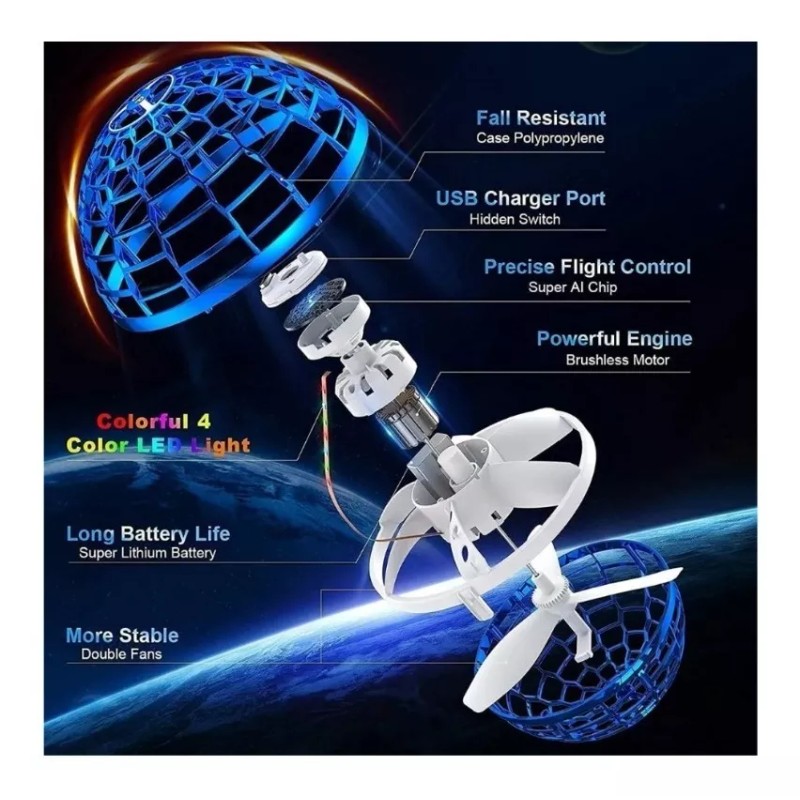 Molin Dollins Juguete Pelota Bola Voladora Luz Led 360 Flying