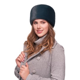 Futrzane Modern Cossack Hat - Ladies Faux Fur Hats - Soft Winter Hat for Women (M, Green Modern)