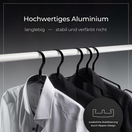 Parusia Metal Clothes Hanger, Black, 42 cm Wide, 1 cm Thick, Rustproof, Dimensionally Stable, for Space-Saving Clothes Storage and Organising Wardrobe, Clothes Hanger (10)