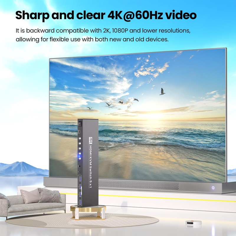 5 Port HDMI KVM Switch, 4K@60Hz USB 3.0 KVM Switch