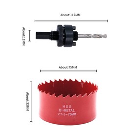 2.95inch Hole Saw, LAIWEI 75mm Hole Cutter with A2 Heavy Duty Mandrel, 4341 Drill Bit for Drilling Wood, Sheet Metal, Aluminum Profiles, Drywall, PVC and Other Materials (2-15/16” 75mm)