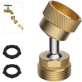 iFealClear Garden Hose Adapter, Swivel Brass Garden Hose Protector Connector, 3/4" GHT Flexible Pipe Kink Protector to Outdoor Faucet, Male to Female, Dual Rotation at Both Ends