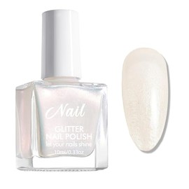 Virellay Rosa Glitzernagellack, lang anhaltender Glitzernagellack in Hellrosa für Frauen und Mädchen (Weiß Perle, 10 ML)