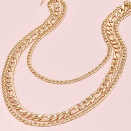 TseenYi Punk Layered Necklace Gold Chunky Chain Choker Necklace Multilayer Cuban Chain Necklace Chain Jewelry for Women and Girls Gifts