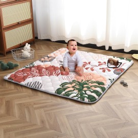 TADO MUSLIN Baby Play Mat 50x50 Inch, Thickened Soft Floor Mat for Playpen, Machine Washable Foam Crawling Mat with Non-Slip Bottom for Babies and Toddlers, Foldable Padded Playmat