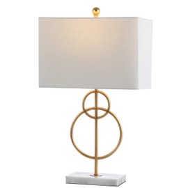 JONATHAN Y JYL1096A Haines 26" Modern Circle Marble/Metal LED Lamp Classic,Glam,Transitional for Bedroom, Living Room, Office, College Dorm, Coffee Table, Bookcase, Gold Leaf/White
