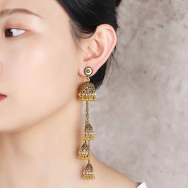 Jhumkas Indian Earring for Women Long Boho Vintage Tassel Dangle Earrings Bell Drop Earring Party Wedding Jewelry Gifts