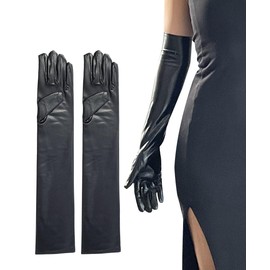 changyexi Black Latex Gloves Costume Patent leather long gloves women Metallic Women Tea Party 1920s Long Sleeve Opera Evening Prom Elbow Gloves 80s Accessories (black)