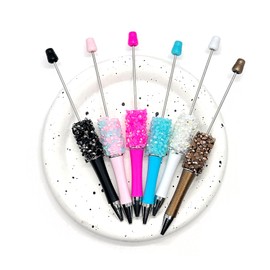 12PCS Petal Glitter Beadable Pens, Colorful Beaded Ballpoint Pens, Retractable Diamond Bead Pens Bulk, Plastic DIY Diamond Pens, Rhinestone Beadable Pens Kit for DIY Making School Office Supplies