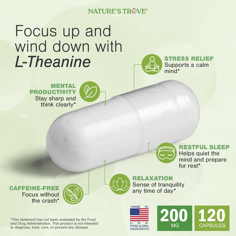Nature's Trove L-Theanine 200mg 120 Vegetarian Capsules