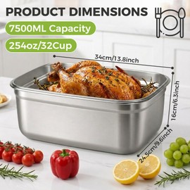 Pillanat Stainless Steel Food Storage Container – 7500 ML / 254 oz / 32 Cup Large Airtight Meal Prep Container for Roasting Turkey, Chicken, Casserole, Fruits & Parties