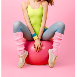 Benefeet Sox Neon Ribbed Leg Warmers for Womens Girls Knit Wool Long Winter Thick Warm Boot Socks Retro Footless Knee Highs for 80s Party Sports Dance Yoga Accessories Christmas Gifts, Light Pink