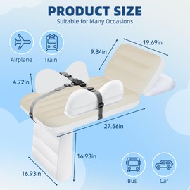 QWUE Inflatable Toddler Airplane Bed for Kids, Baby Air Plane Seat Extender, Blow Up Air Mattress for Child Plane Travel Sleep Bed with Safety Belt, Carry Bag, Pump