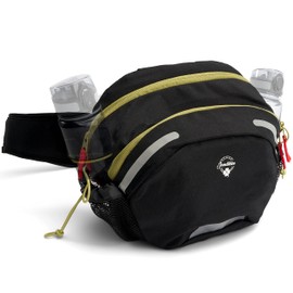 Jandiklee Large 9 Litre Waist Bag with Bottle Holder for Hiking, Cycling, Dog Training, Black Green Red