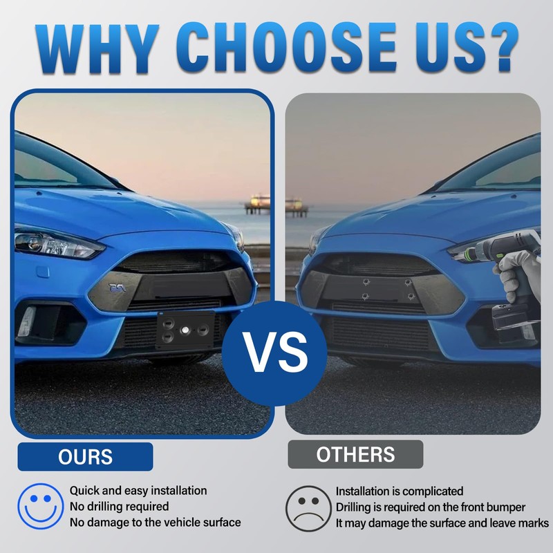 Steel No-Drill Front Bumper License Plate Bracket – Anti-Theft Tow