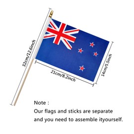 TSMD New Zealand Kiwi Stick Flag New Zealander Small Mini Hand Held Flags,5x8 Inch,12 Pack