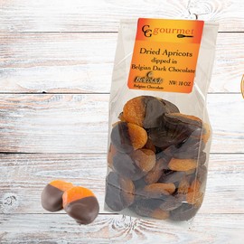 Gift Bags of Dried Apricots dipped in Belgian DARK Chocolate, 2-PACK, 10 OZ each - Cool Packs + Insulation