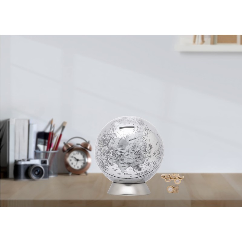 Exerz Money Box Globe/Piggy Bank, Diameter 16cm, Contemporary Metal-looking, Stainless