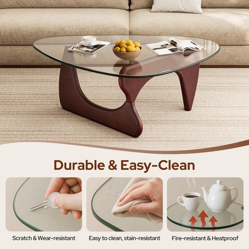 Mid Century Modern Glass Coffee Table for Living Room Home