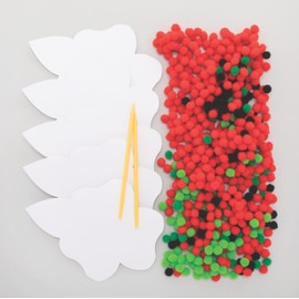 Baker Ross Poppy Pom Pom Art Kits - Pack of 5, Kids Remembrance and Armistice Day Craft (FE782)