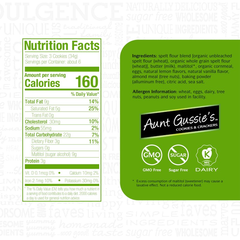 Aunt Gussie's - Spelt Sugar Free Lemon Cookies - 4