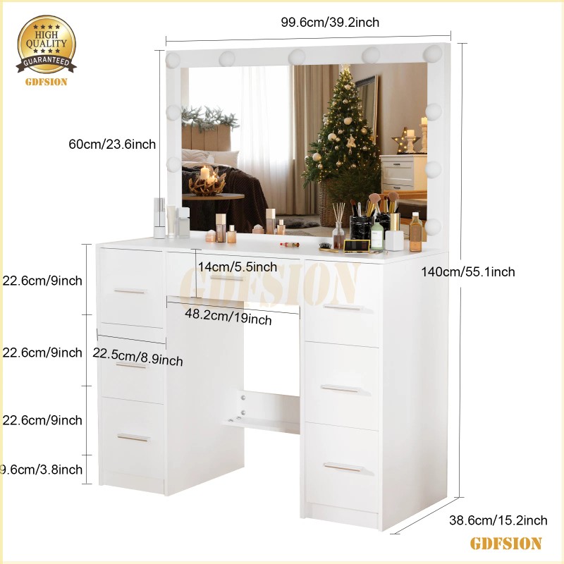 Yamissi Large Vanity Makeup Dressing Table With LED Lights Mirror