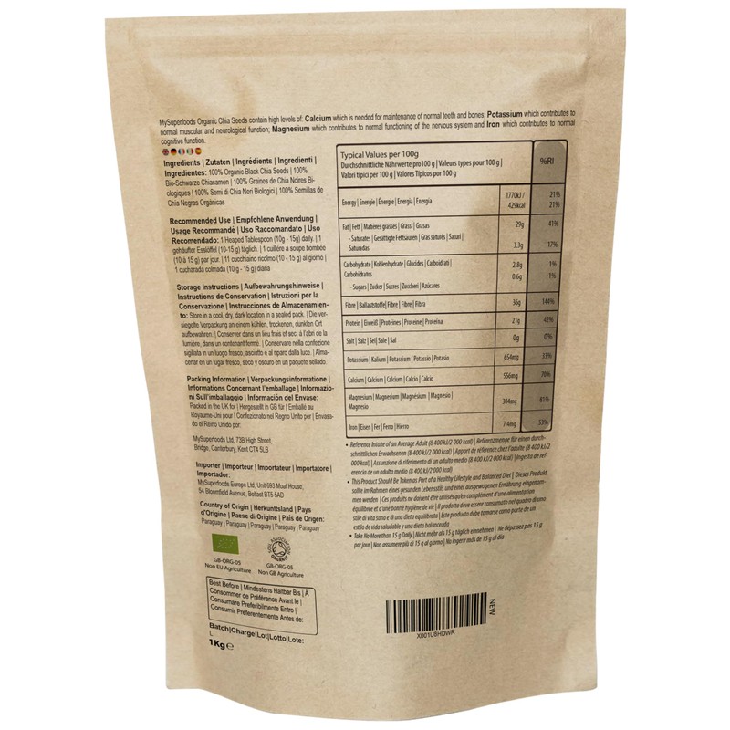 MySuperfoods Organic Chia Seeds 1kg, Natural Source of Omega-3 &