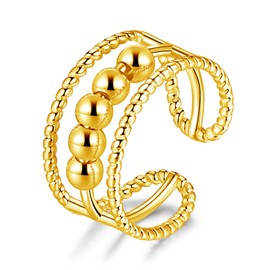 Kamise Silver Anxiety Ring, 925 Sterling Silver Anxiety Rings for Women, Hypoallergenic Bead Spinner Fidget Ring with 5 Beads, Open Three Layer Anti-Stress Rings, Decompression Rings with Gift Box,