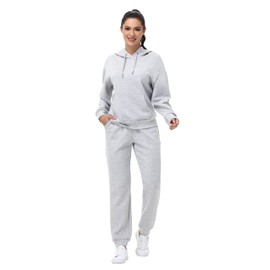 Womens Workout 2 Piece Outfits Sets Hoodies Long Sleeve Oversized Sweatshirts Tops Sweatpants Jogger Pants Tracksuit Sweat Suits Trendy Lounge with Pockets Cute Matching Sweaters Fall Clothes Grey L