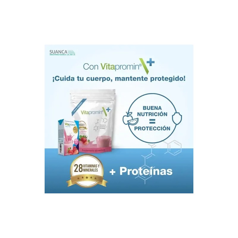 Vitapromin Polvo 400gr. (proteínas, Vitaminas Y Minerales) Sabor Fresa