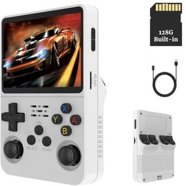 MINYII 128G R36s 3.5 Inch Retro Gaming Console,21000+ HD Games Mini Retro Video Console for Boy,Video Game Console with Dual Stylem Linux/Garlic Supports & Dual 3D Joysticks (White)