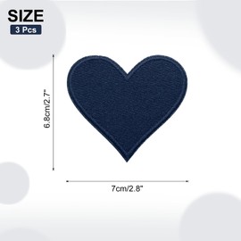 sourcing map 3Pcs Heart Iron on Patches Dark Blue Embroidered Patches Applique Sew on Patches for DIY Crafts Clothing Repairing Bag Hat Decoration,2.7x2.8 Inch