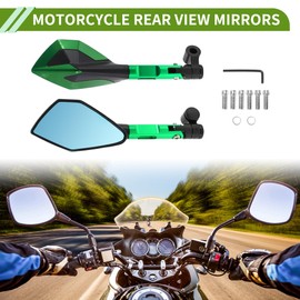 HOPESPANNER Universal Motorcycle Rear View Mirrors Adjustable Bar End Side Mirrors Mount Aluminum Alloy 1 Set Green M8/M10 Polygonal Shape
