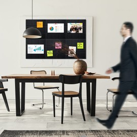 12 Pcs Large 11.8" x 11.8" Felt Bulletin Board for Wall Square Felt Board Tiles with 60 Push Pins Self Adhesive Cork Board Tiles Tack Board for Photos Memos School Home Office Kitchen DIY(Black)