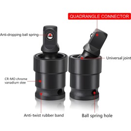 Profiwoab Swivel Socket Set - 360° Rotation Drive, Impact Universal Joint Socket Set - 3 Piece Ball Spring Design U-Joint for 1/4", 3/8", and 1/2" Drive