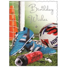 Male Birthday Card - General Card for Men/Boys - Sporty Football Design - Special Finishes and Illustrated Insert Leaf - Made in the UK