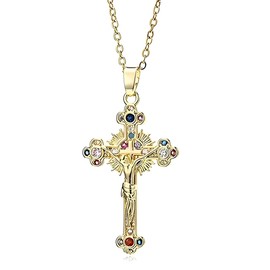 LAJUP Women's Gold Cross Chain, Women's Aaa Cubic Zirconia Cross Pendant, Hypoallergenic 18K Gold-Plated Chain, Fashion Jewellery for Women Girls Gift