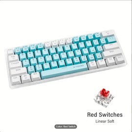 E-YOOSO Z-11T 60% Mechanical Keyboard, Mechanical Gaming Keyboard Wired With LED Backlit, Ultra-Compact 60 Percent Computer Keyboard For Windows, Mac OS (White Blue) - Color: Color: Red Switch