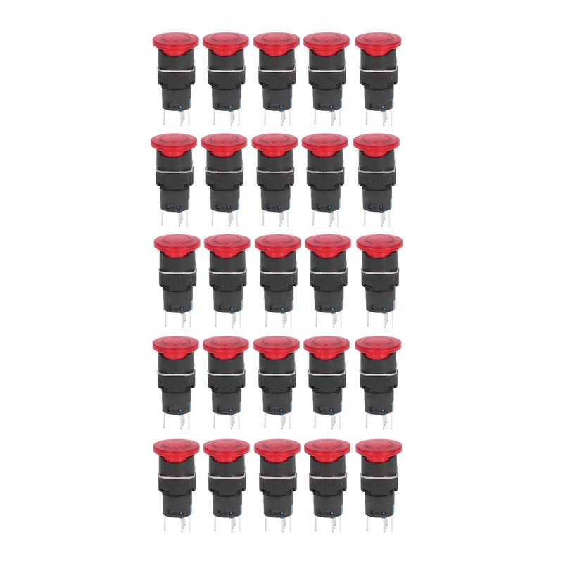 25Pcs Button Switch Mushroom Head Self Locking Push Switches with