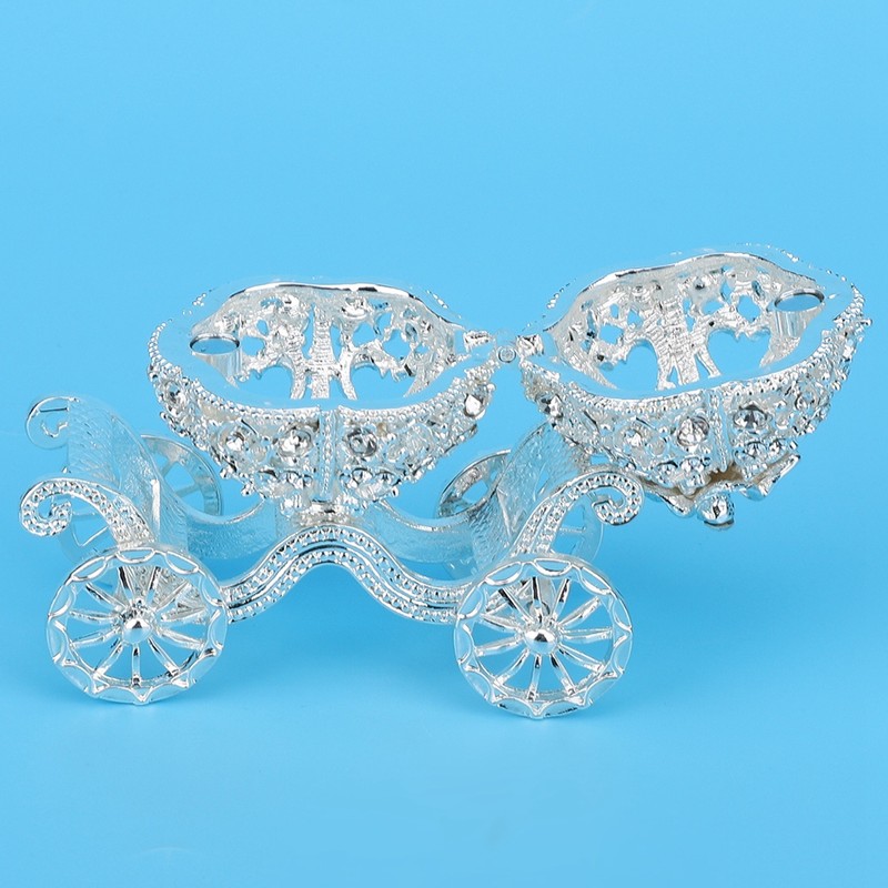 Rhinestone Decorated Pumpkin Carriage Jewelry Box Metal Crafts Gift Tabletop