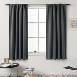 DUALIFE Grey Blackout Curtains - Thermal Insulated Noise Reducing Energy Efficiency Small Window Decor for Kitchen Bedroom Bathroom, 42 inches Wide x 45 inches Long, Gray, 2 Panels