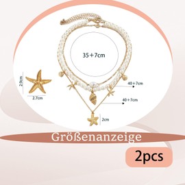 2 Piece Shell Necklace Women's Set, Summer Jewellery Women's Shell Chain Shell Jewellery Shell Earrings Shell Jewellery Beach Accessories Chain Boho Starfish Pendant Necklace and Earrings Jewellery