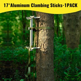 ONECHOI Climbing Sticks, 17” Lightweight Aluminium Hunting Climbing Sticks w/Silent Design, Tree Stand Sticks w/Pivoting V-Brackets & 20” Rope Aiders, Tree Steps for Deer Hunting Gear(4 Packs)